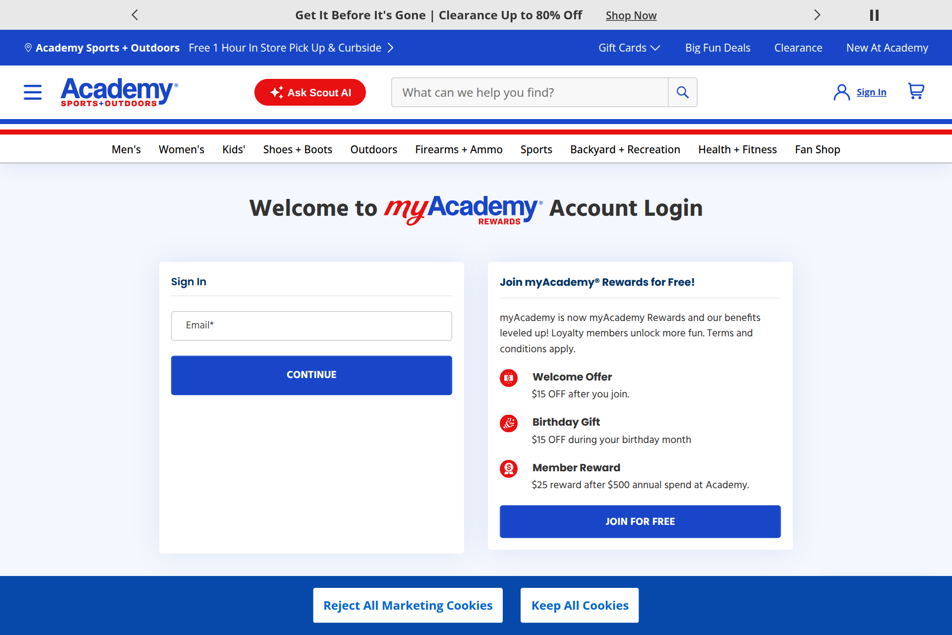 Screenshot of the Academy Sports + Outdoors homepage