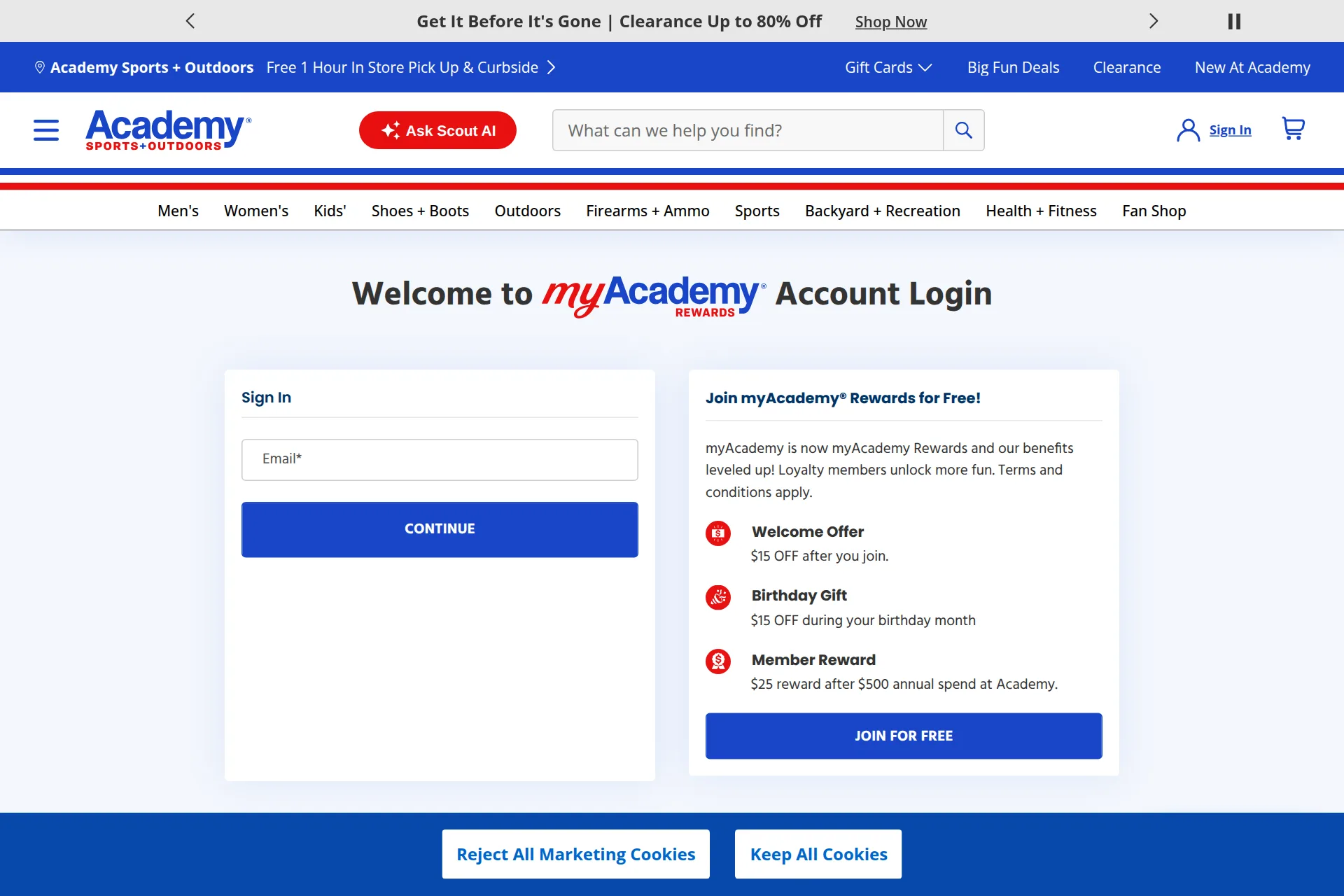Screenshot of the Academy Sports + Outdoors homepage