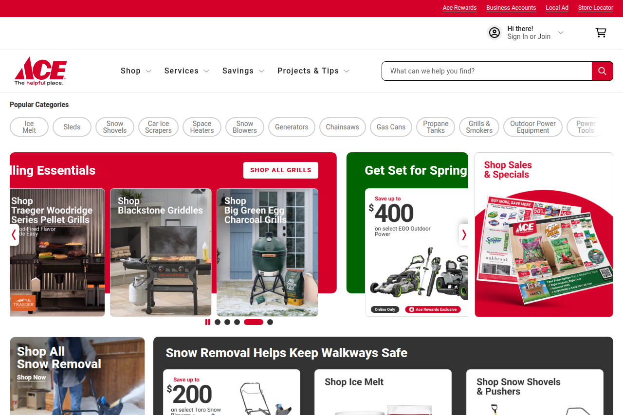 Screenshot of the Ace Hardware homepage