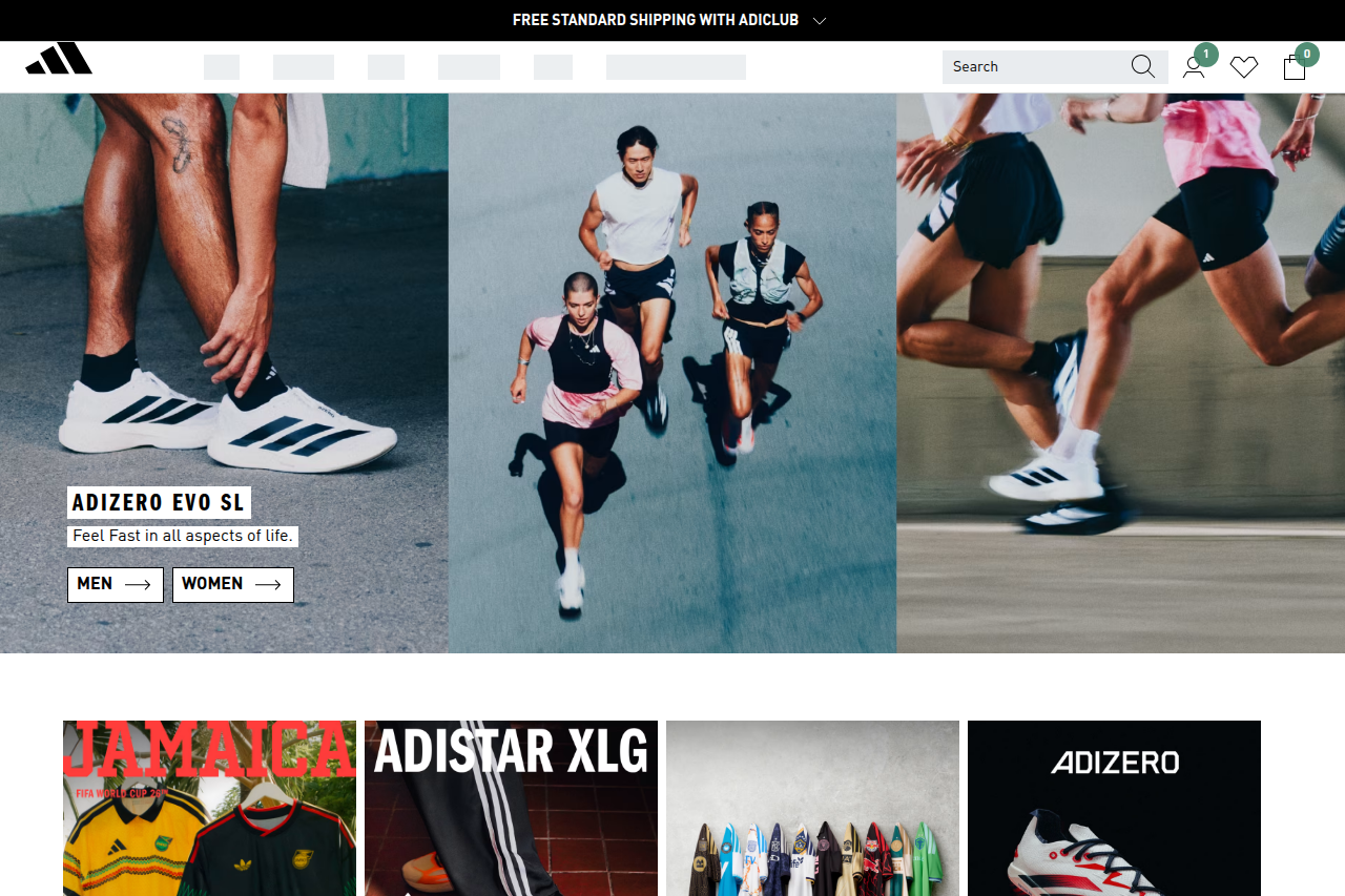 Screenshot of the Adidas homepage
