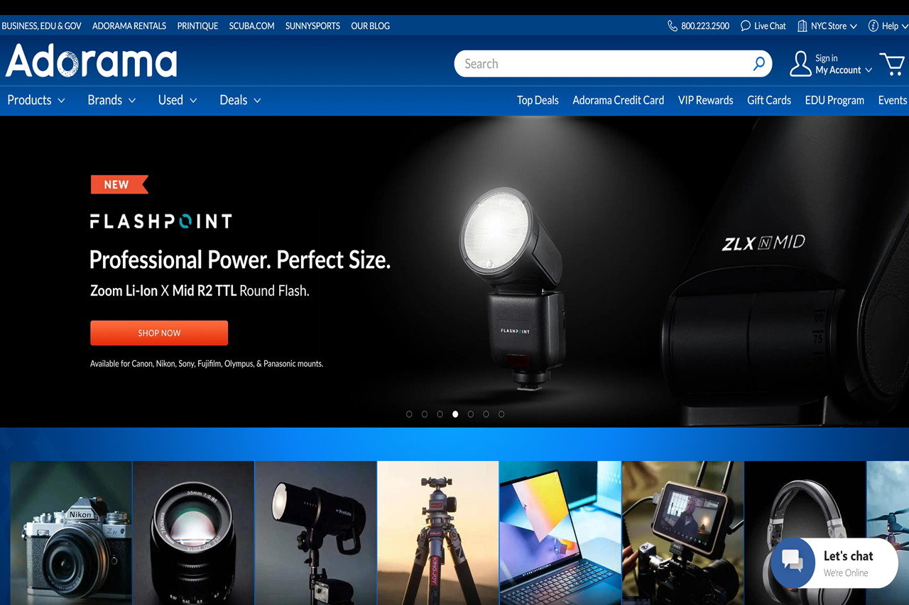 Screenshot of the Adorama homepage