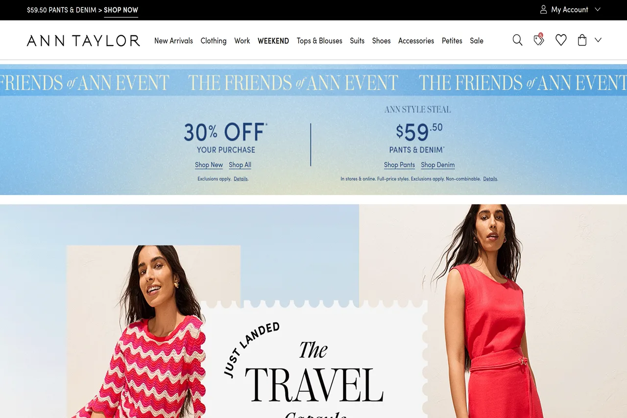 Screenshot of the Ann Taylor homepage