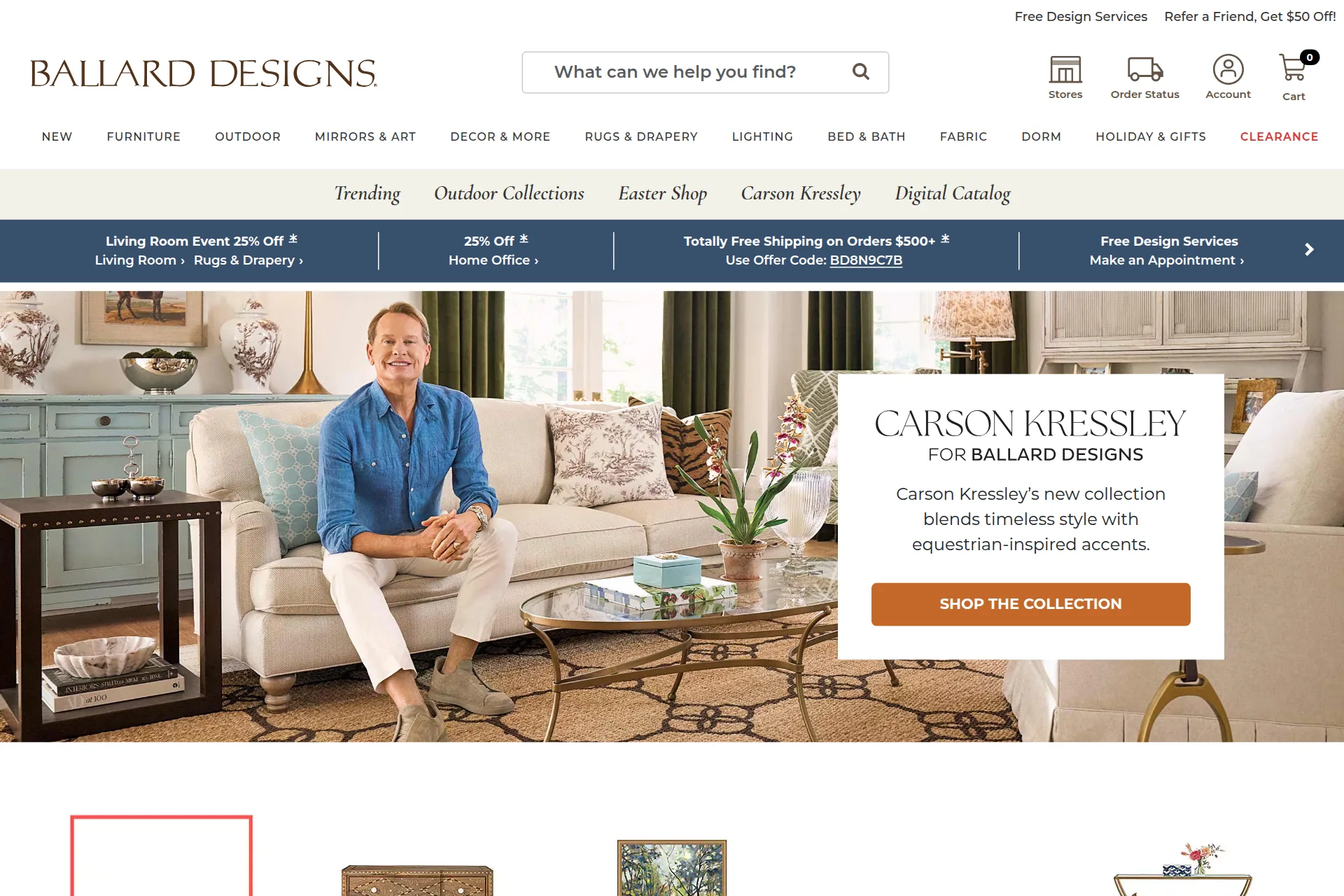 Screenshot of the Ballard Designs homepage