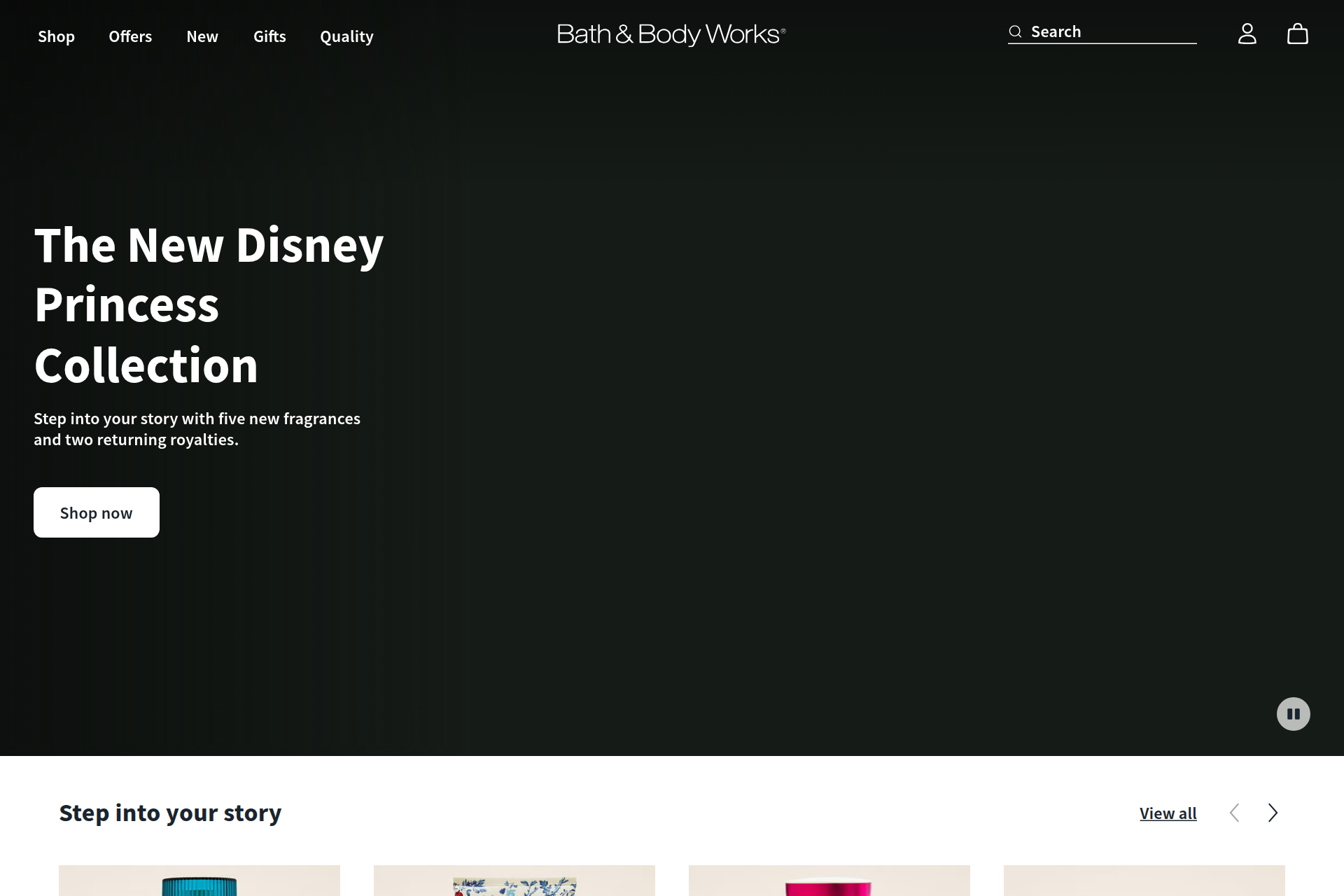 Screenshot of the Bath & Body Works homepage