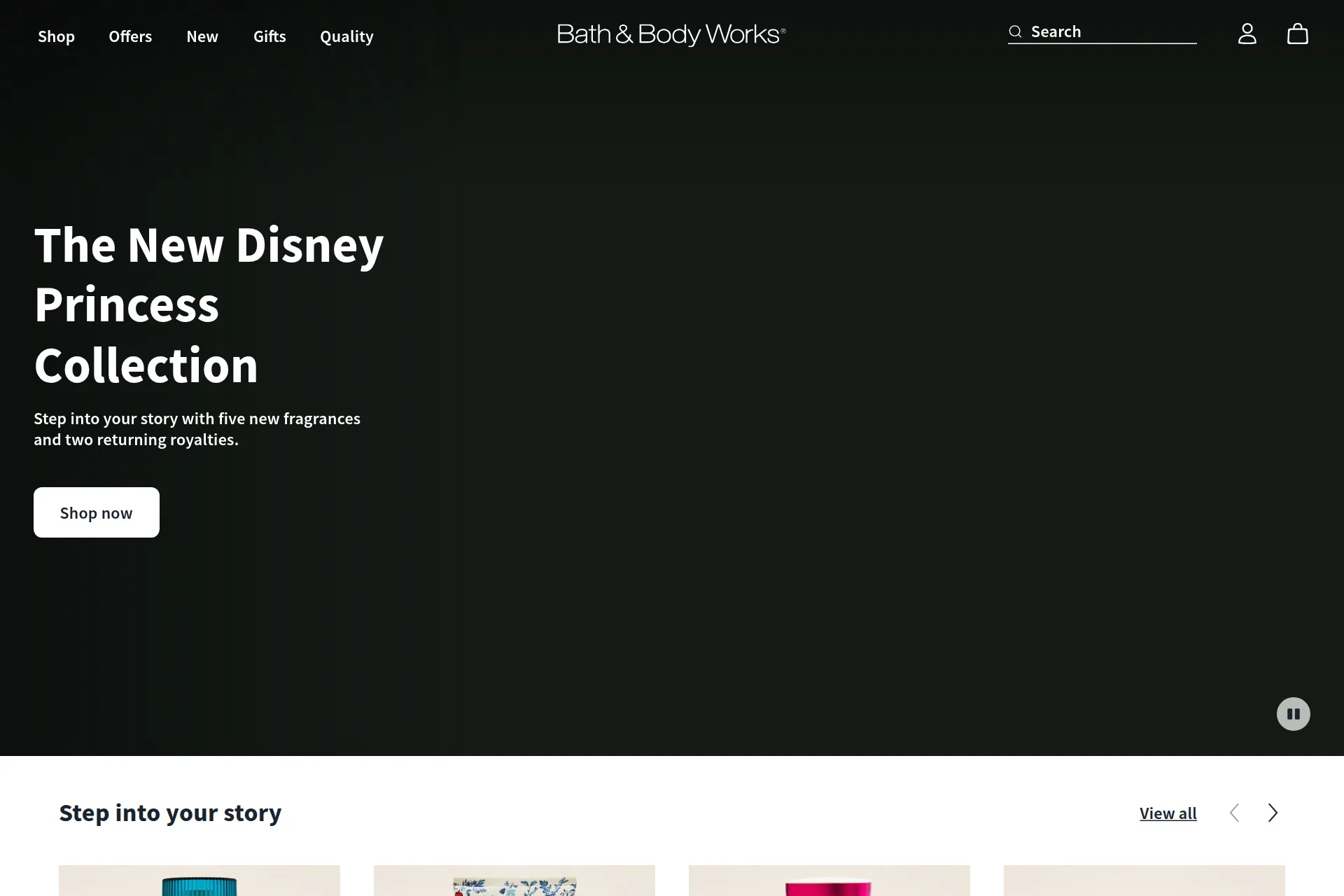 Screenshot of the Bath & Body Works homepage