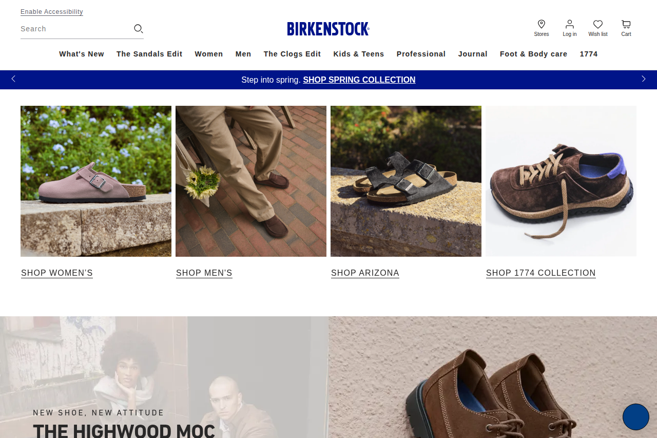 Screenshot of the Birkenstock homepage