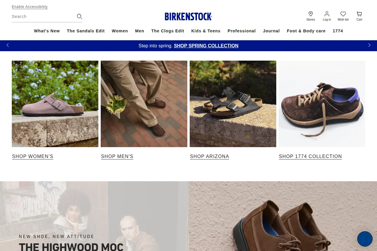 Screenshot of the Birkenstock homepage