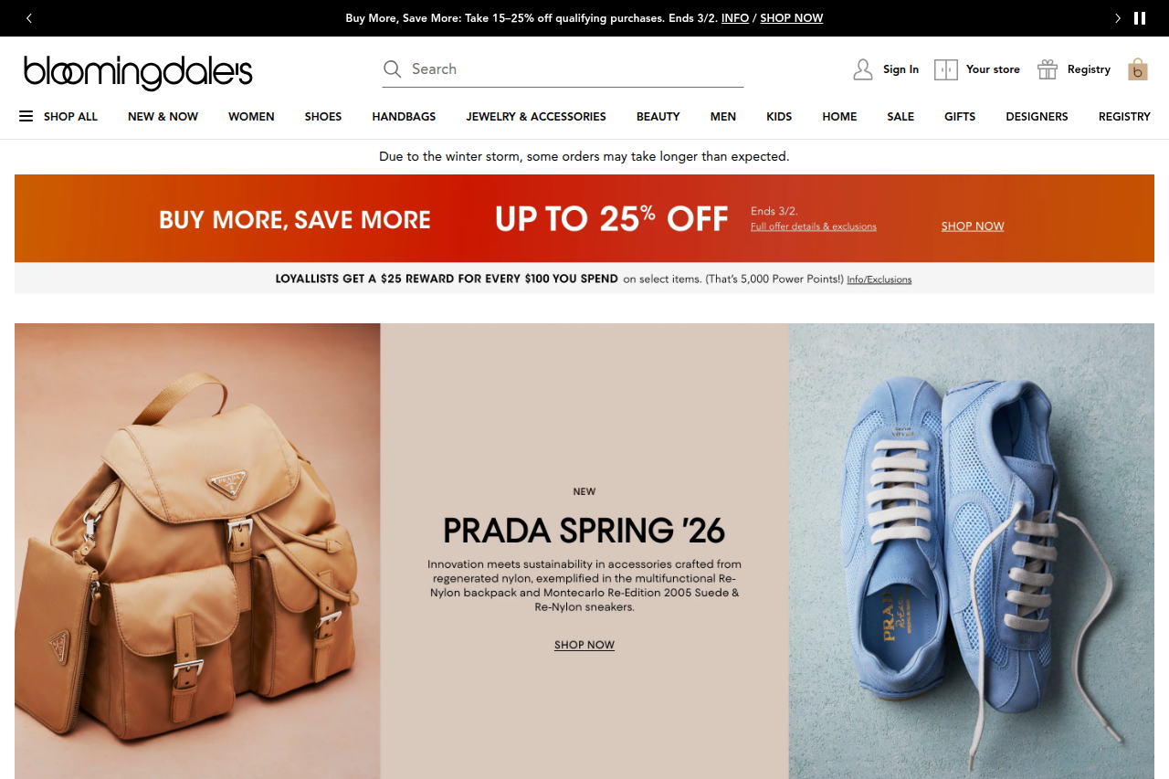 Screenshot of the Bloomingdale's homepage