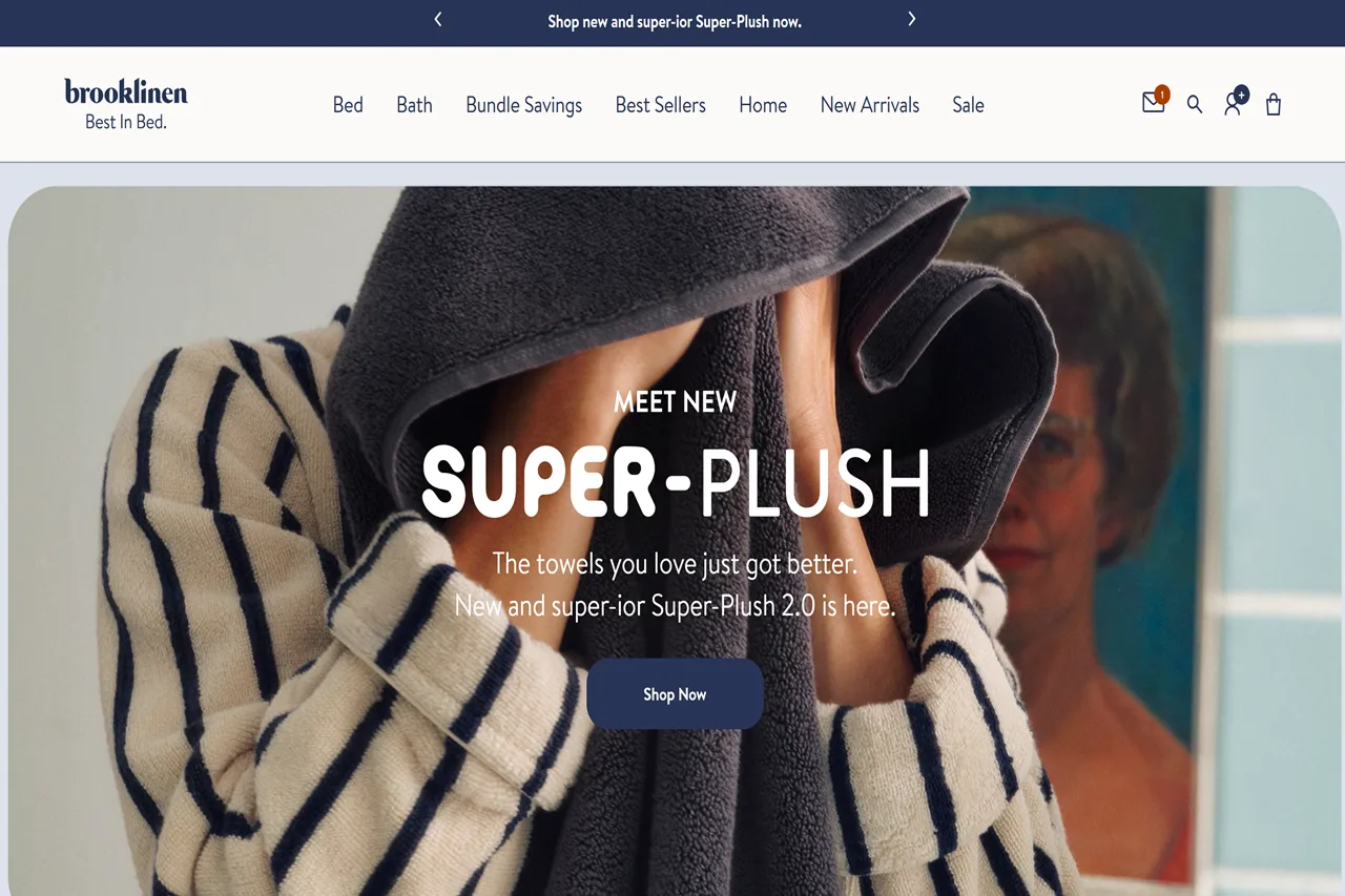 Screenshot of the Brooklinen homepage