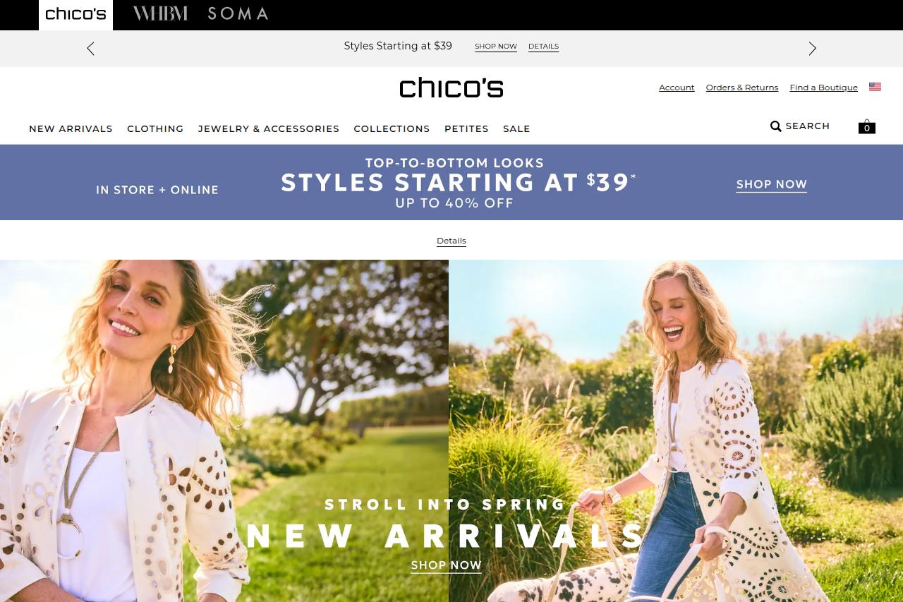 Screenshot of the Chico's homepage