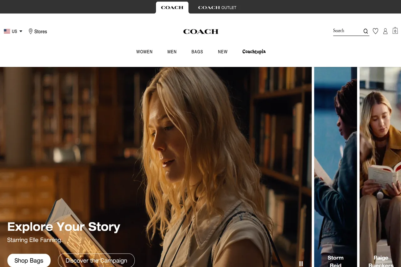 Screenshot of the Coach homepage