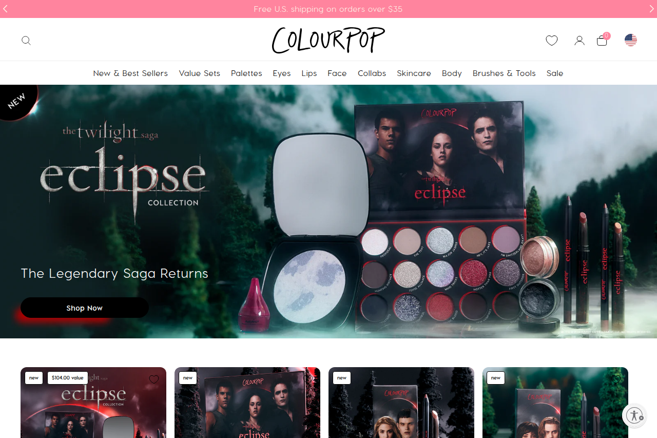 Screenshot of the ColourPop homepage