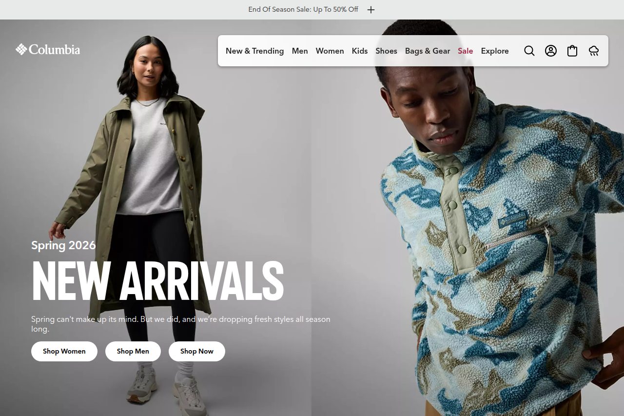 Screenshot of the Columbia homepage