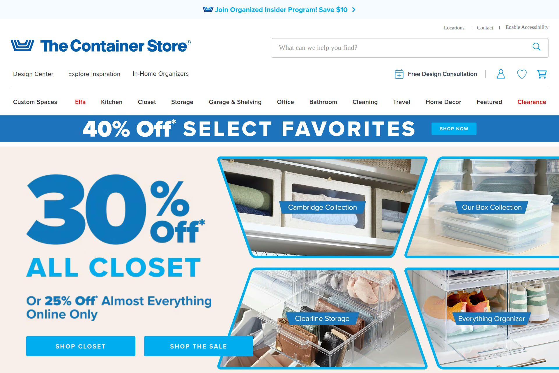 Screenshot of the The Container Store homepage