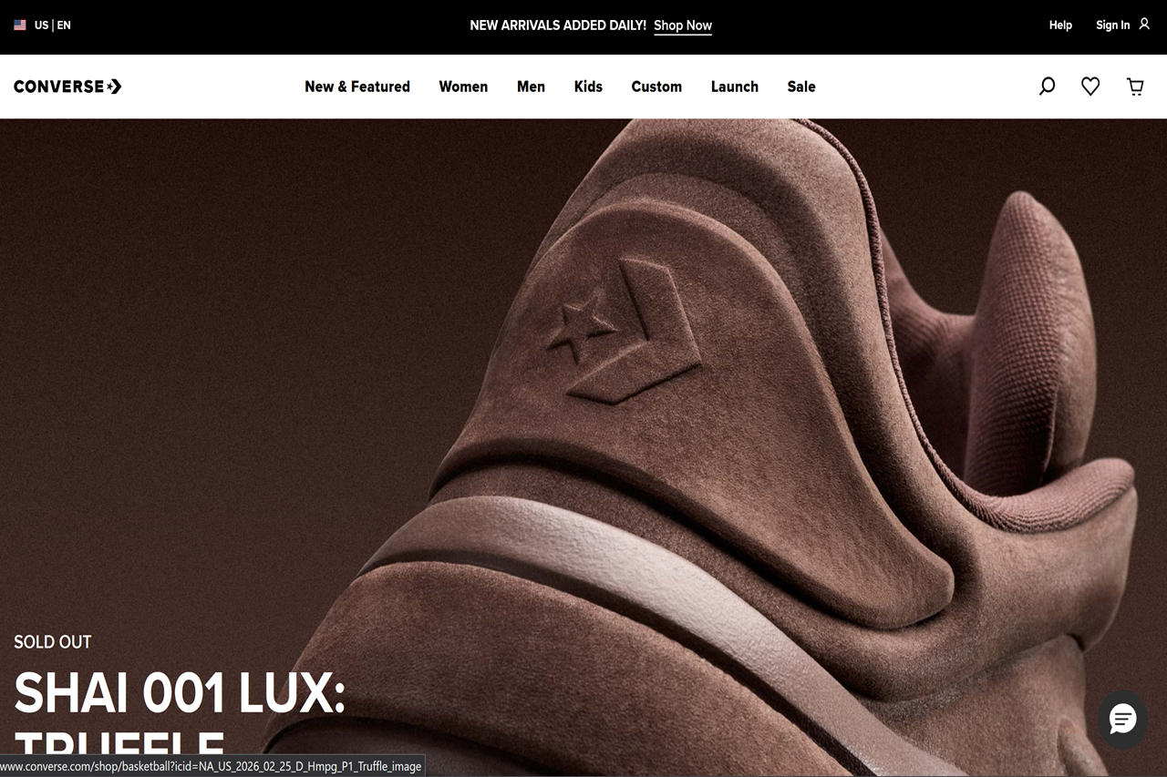 Screenshot of the Converse homepage