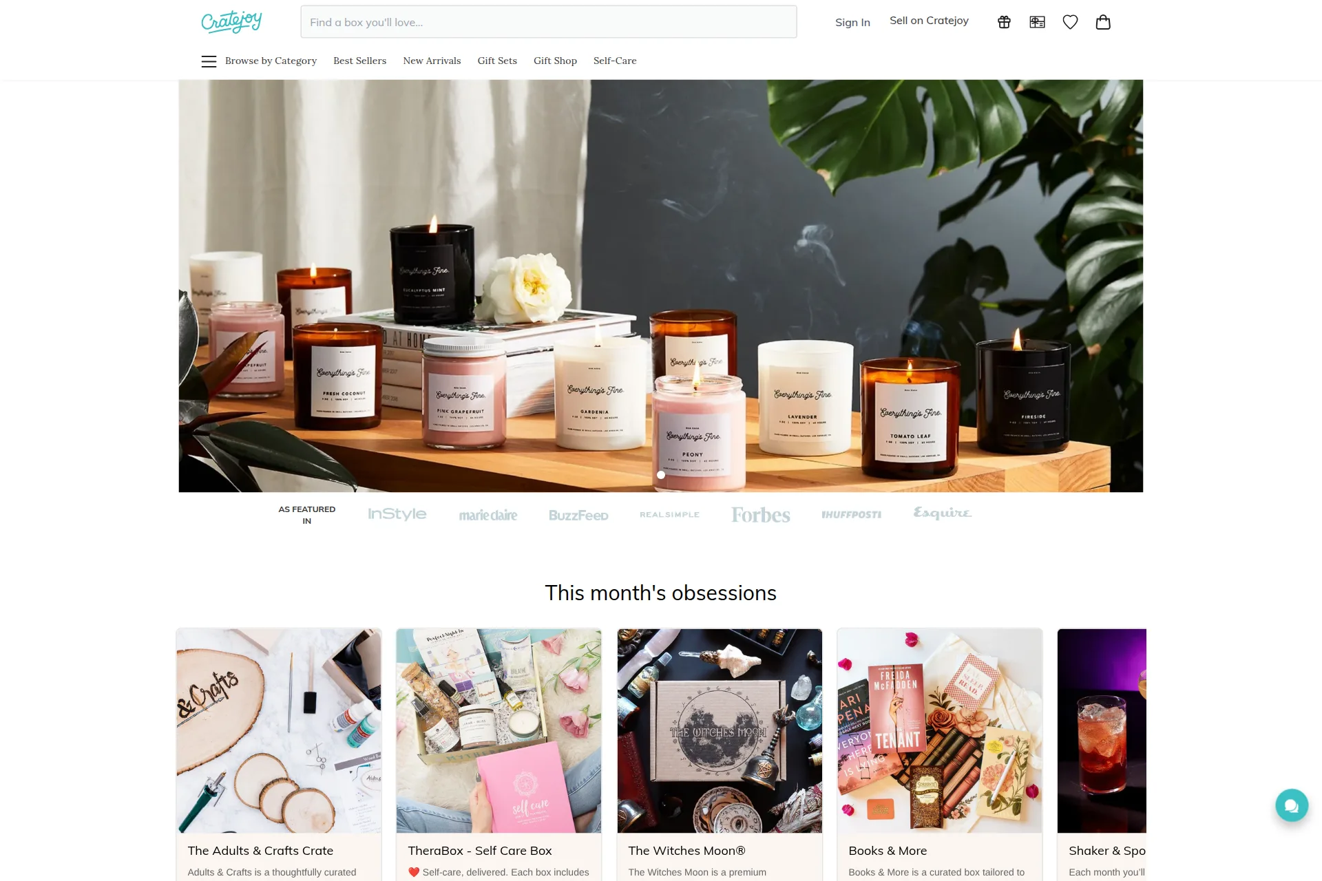 Screenshot of the Cratejoy homepage