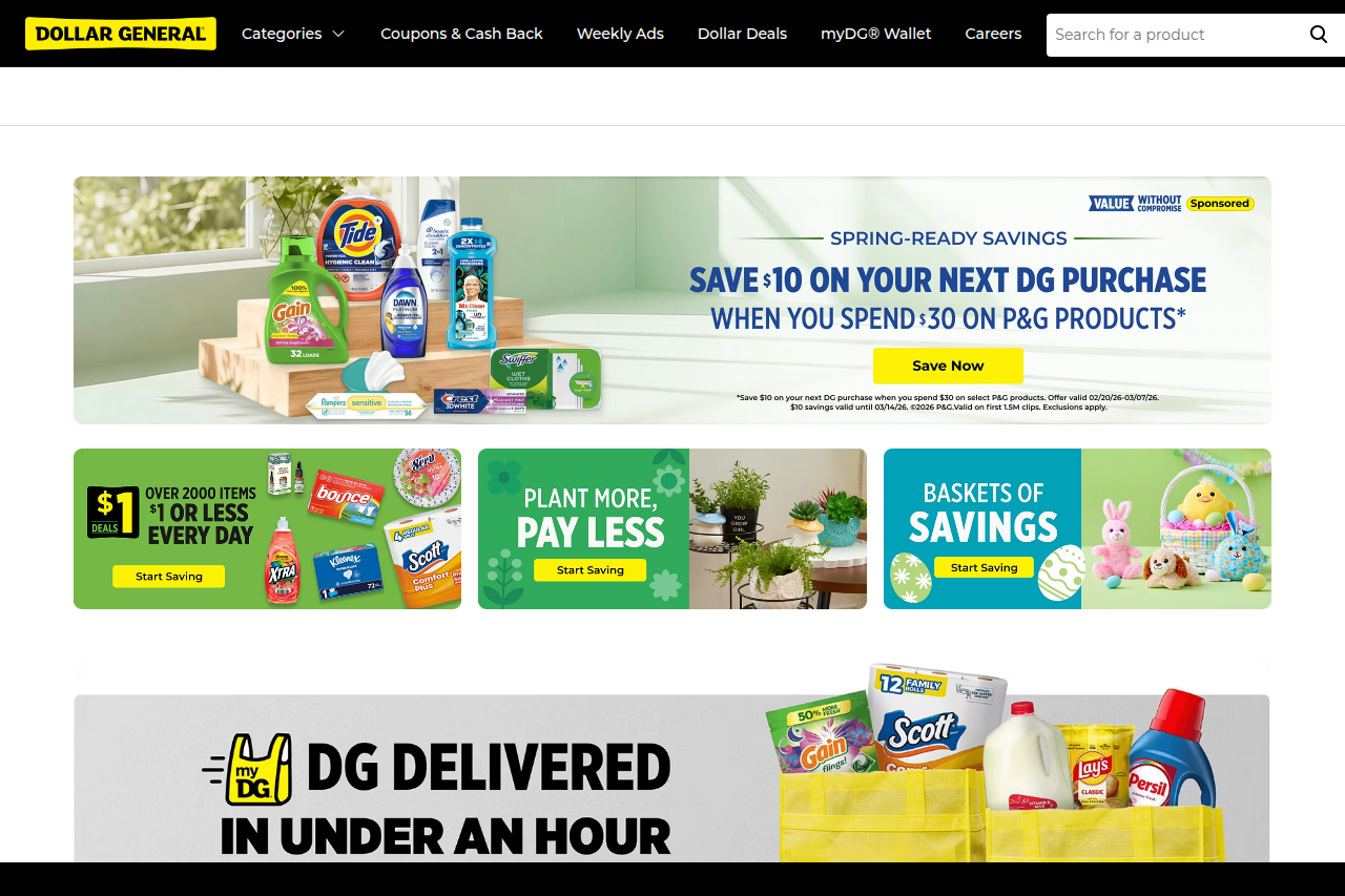 Screenshot of the Dollar General homepage