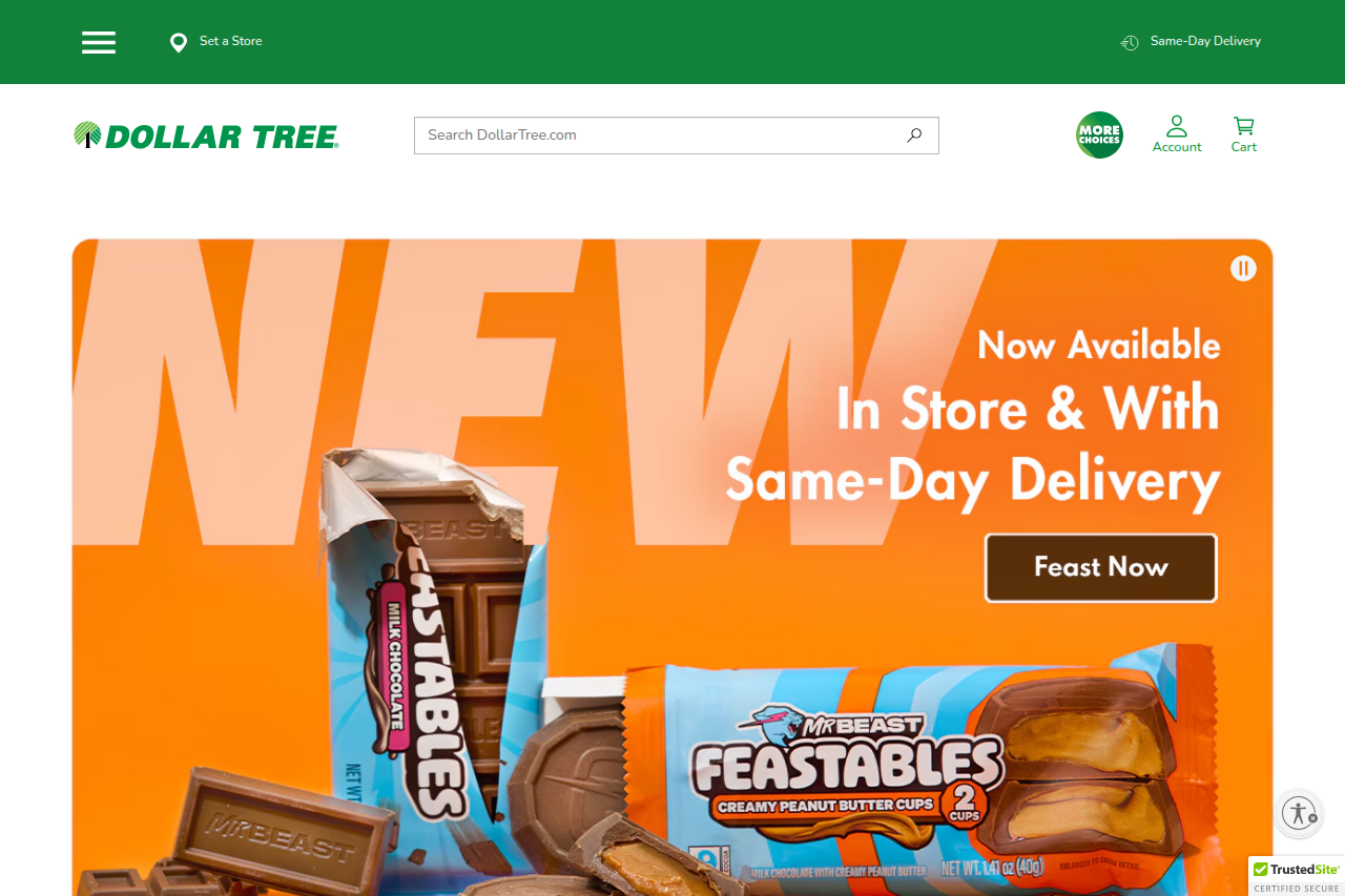 Screenshot of the Dollar Tree homepage
