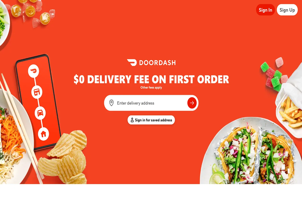 Screenshot of the DoorDash homepage