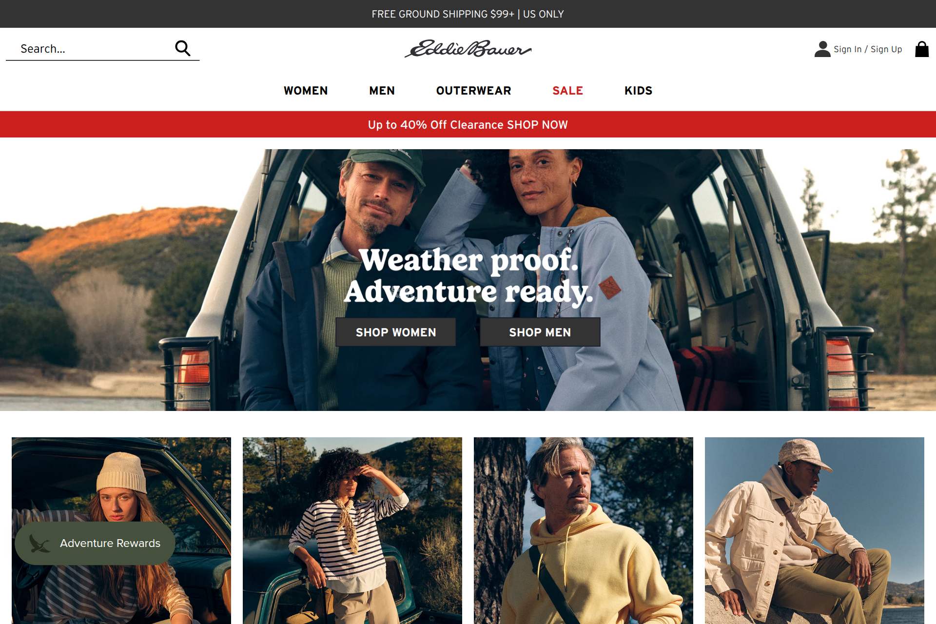 Screenshot of the Eddie Bauer homepage