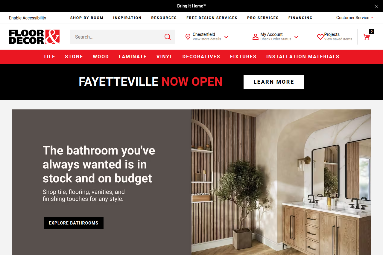 Screenshot of the Floor & Decor homepage