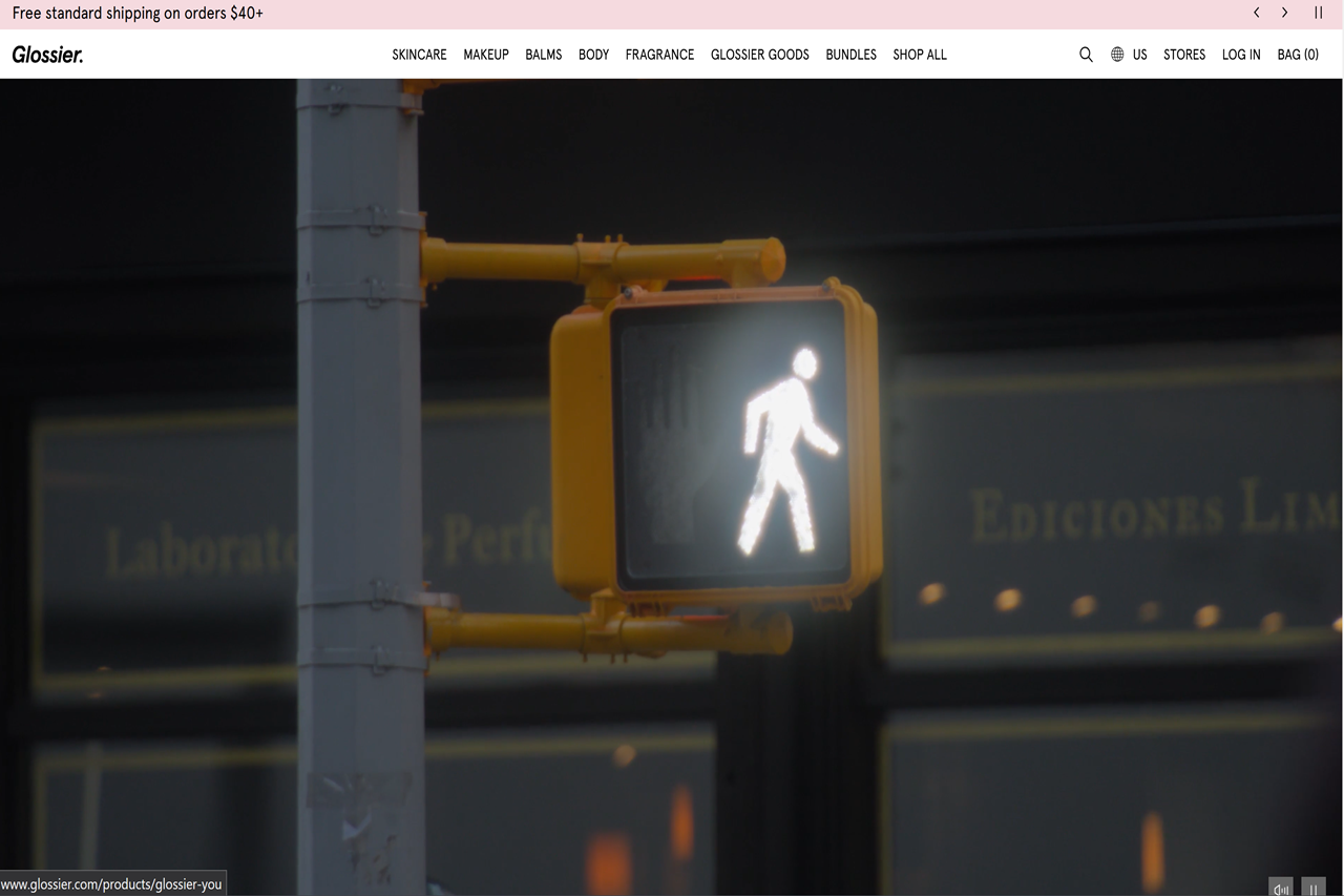 Screenshot of the Glossier homepage