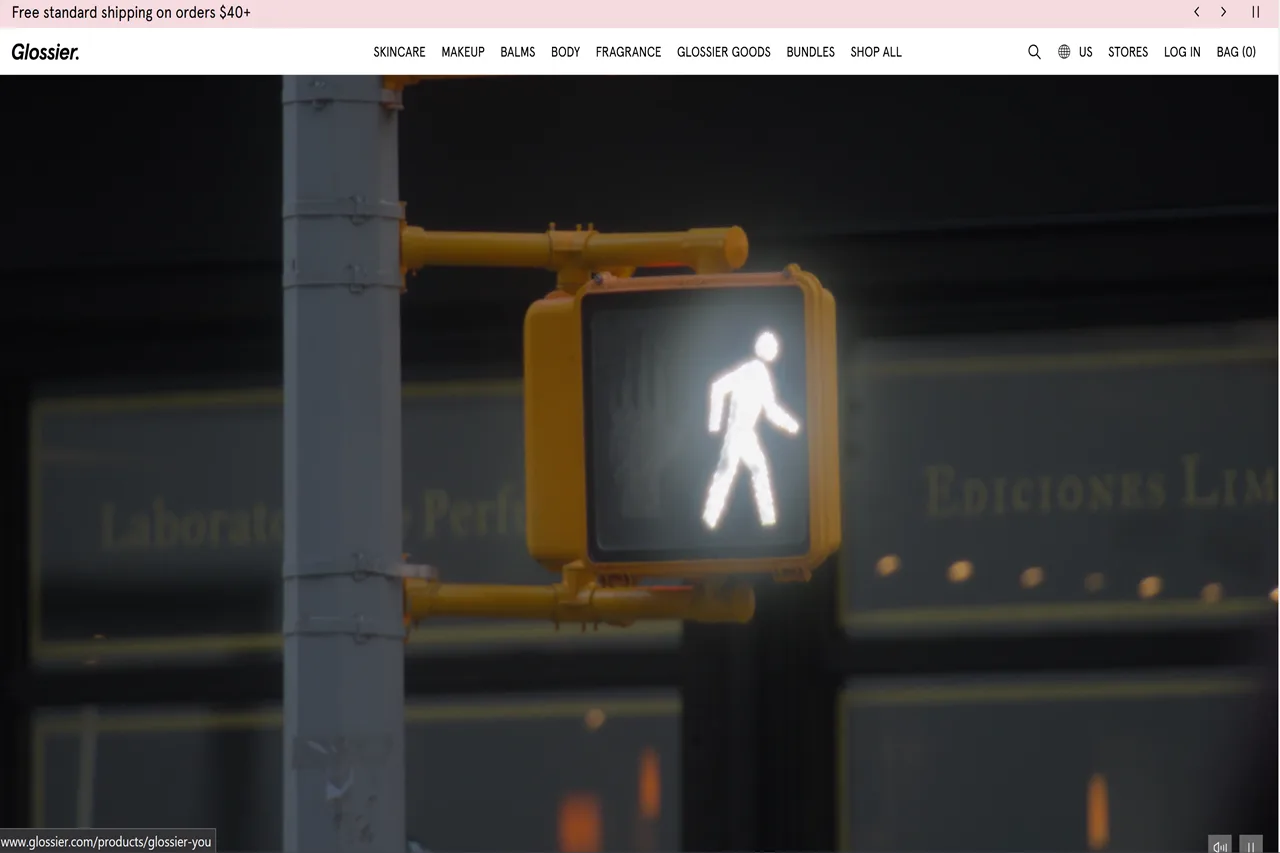 Screenshot of the Glossier homepage