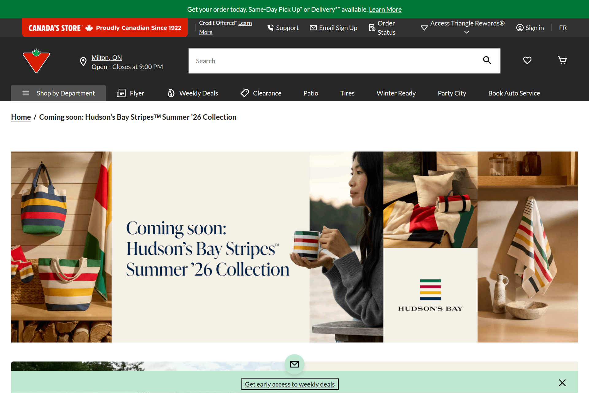 Screenshot of the Hudson's Bay homepage