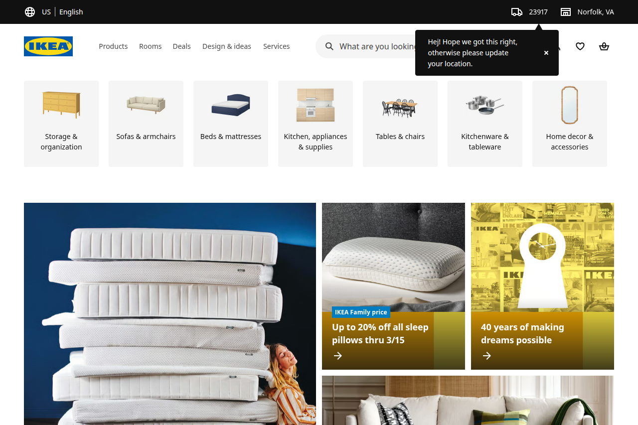 Screenshot of the IKEA homepage