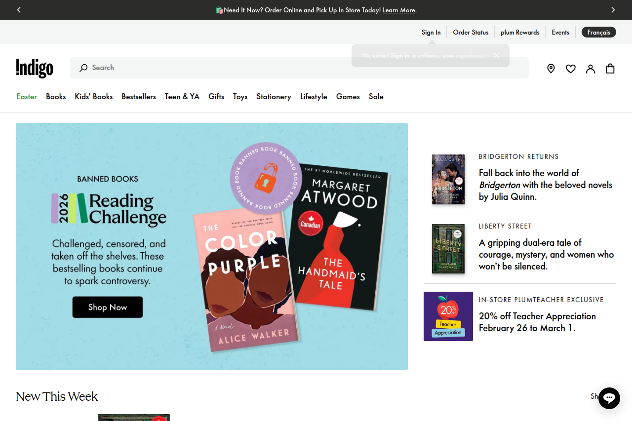 Screenshot of the Indigo homepage