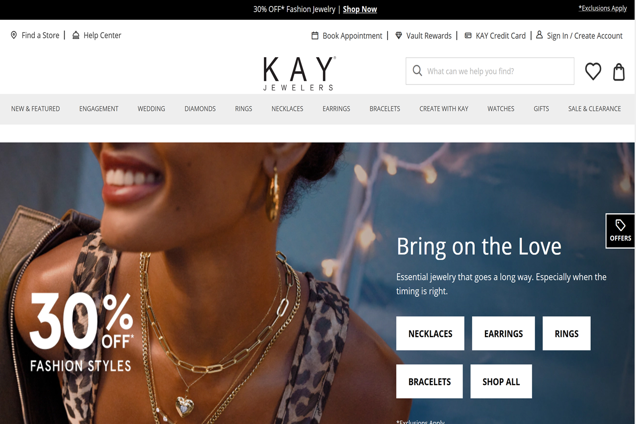 Screenshot of the Kay Jewelers homepage