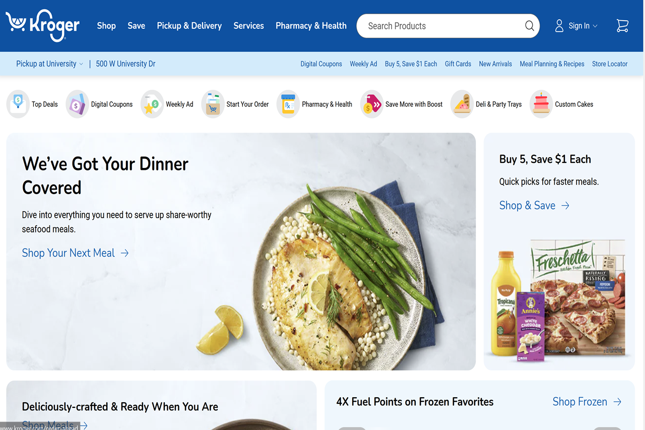 Screenshot of the Kroger homepage