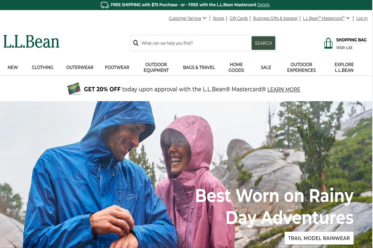 Screenshot of the L.L. Bean homepage