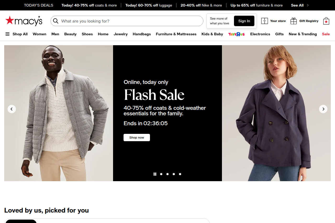 Screenshot of the Macy's homepage