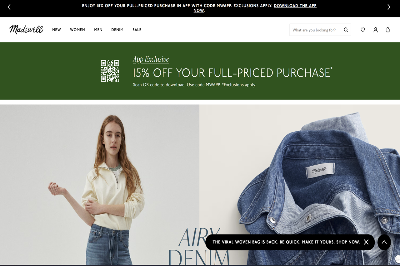 Screenshot of the Madewell homepage
