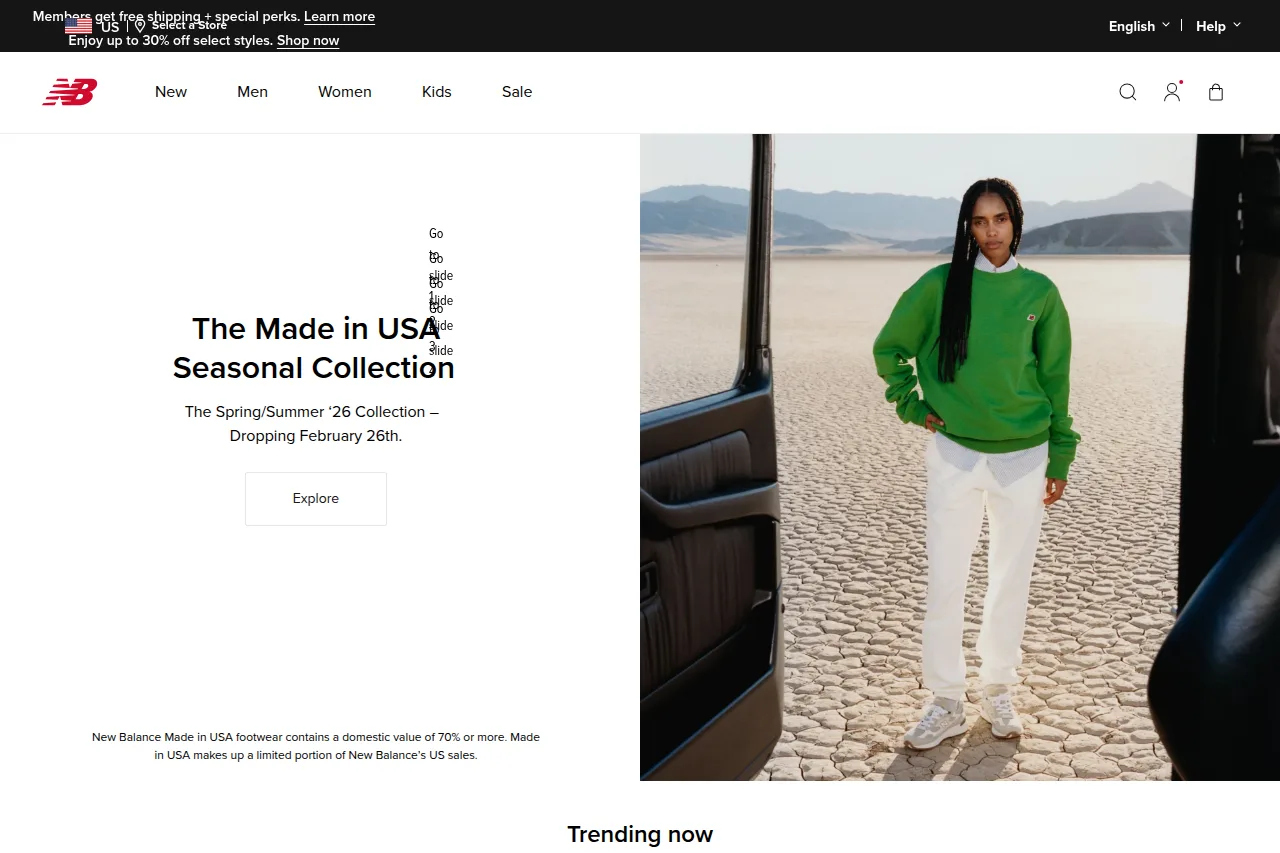 Screenshot of the New Balance homepage