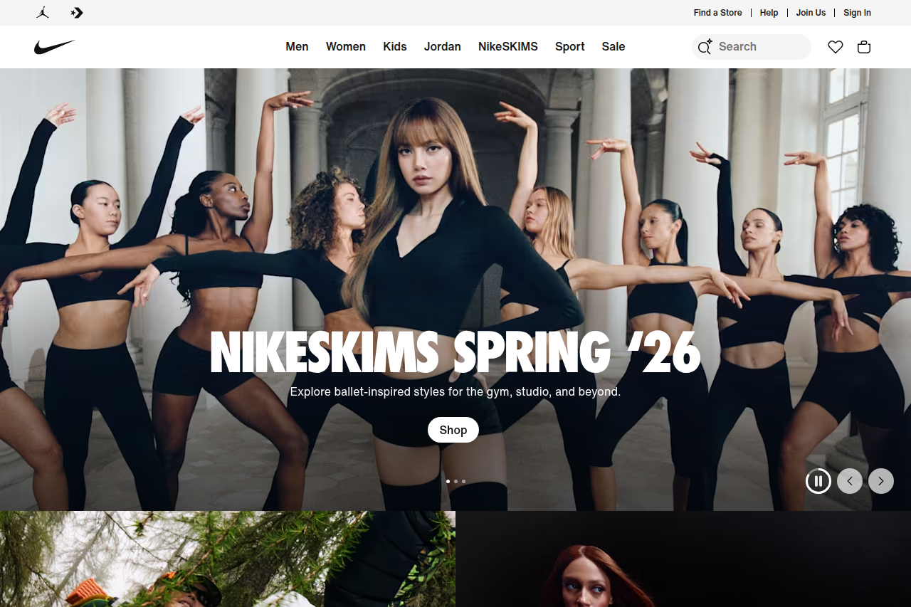 Screenshot of the Nike homepage
