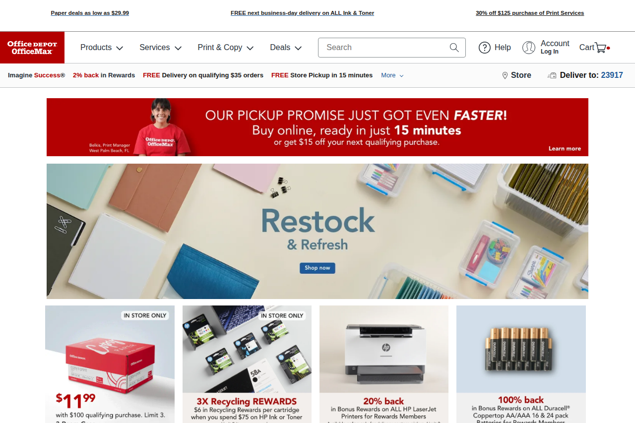 Screenshot of the Office Depot / OfficeMax homepage