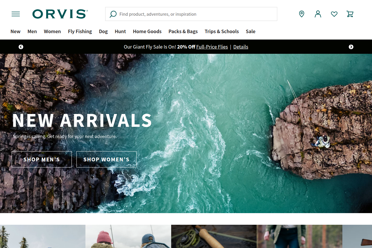 Screenshot of the Orvis homepage
