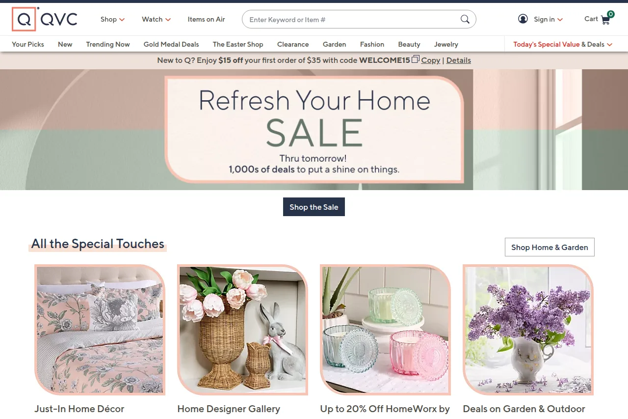 Screenshot of the QVC homepage