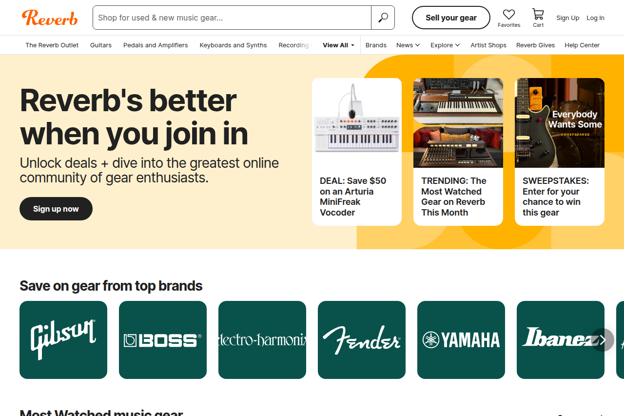 Screenshot of the Reverb homepage