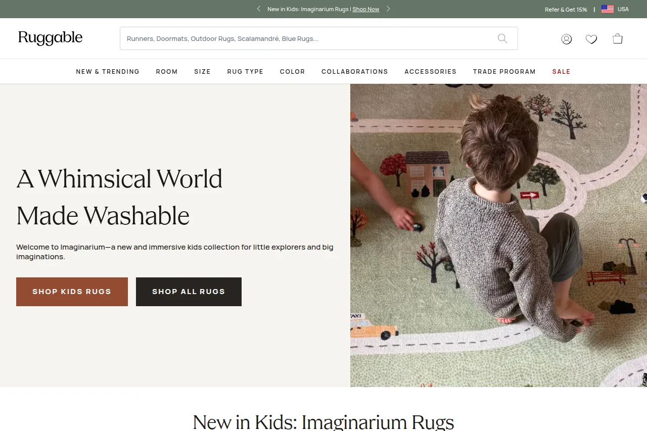 Screenshot of the Ruggable homepage