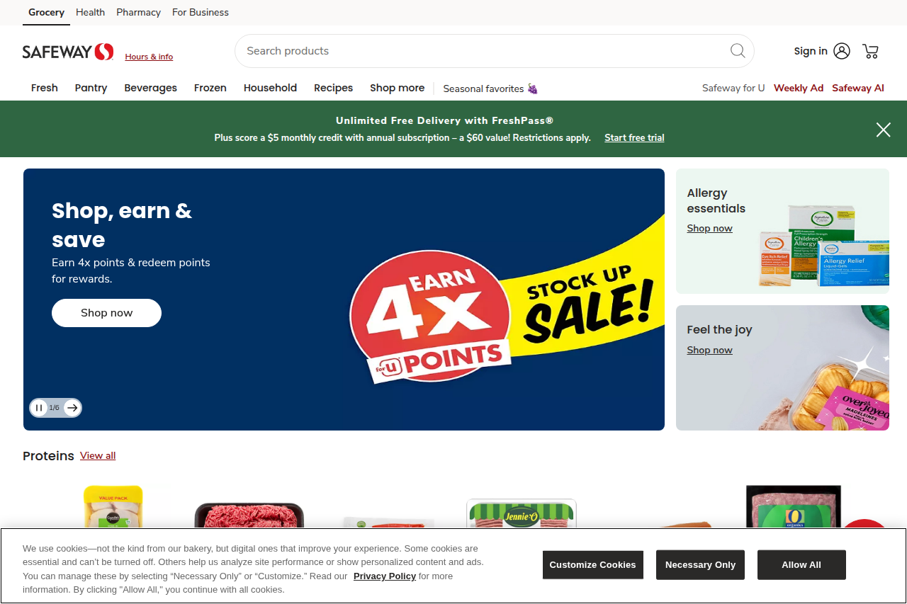 Screenshot of the Safeway homepage