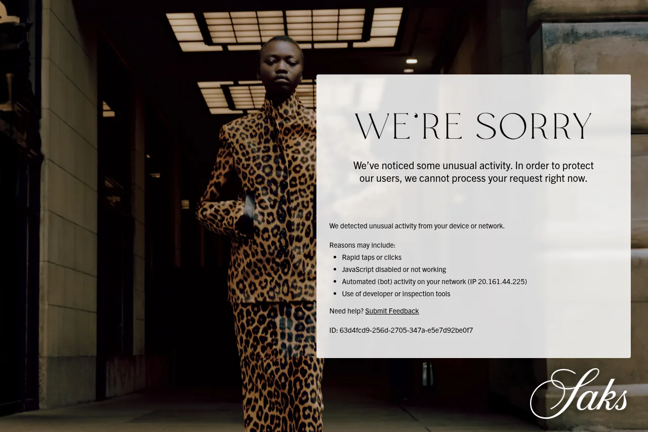 Screenshot of the Saks Fifth Avenue homepage