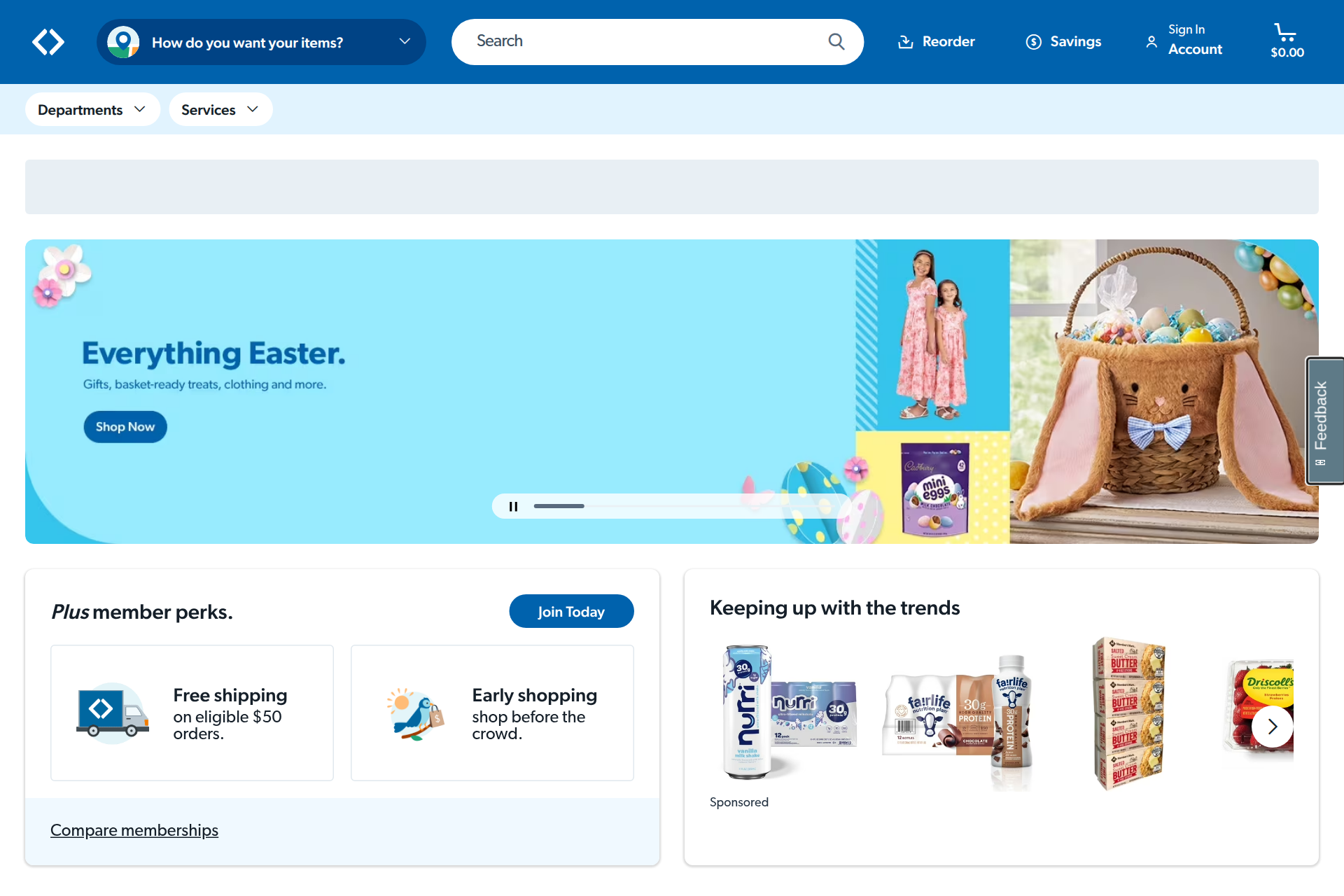 Screenshot of the Sam's Club homepage