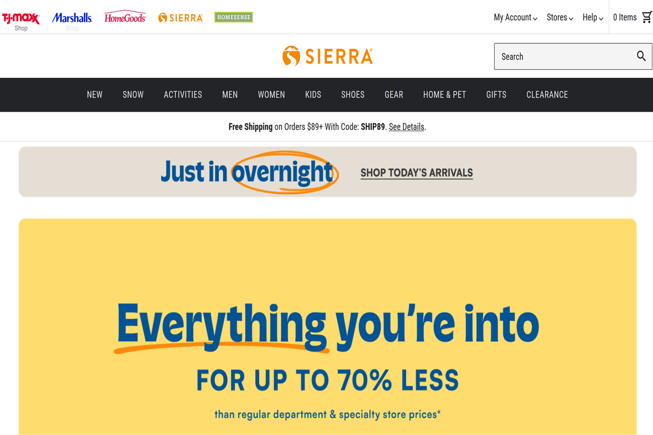 Screenshot of the Sierra homepage