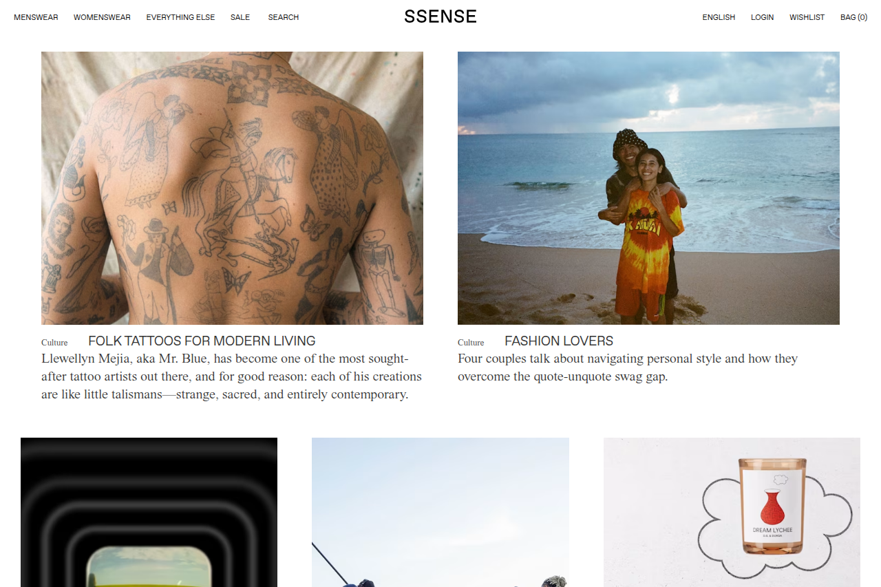 Screenshot of the SSENSE homepage