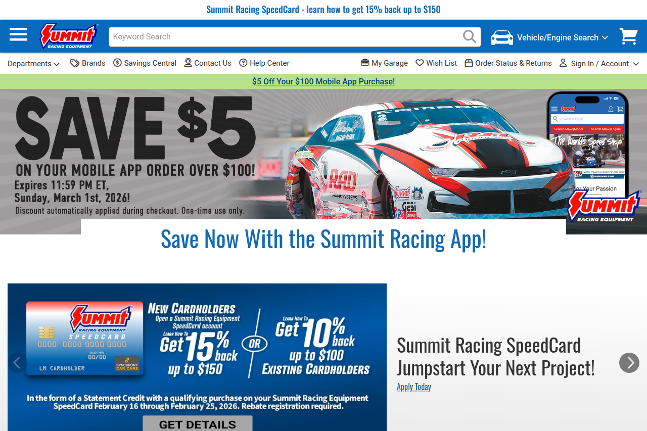 Screenshot of the Summit Racing homepage
