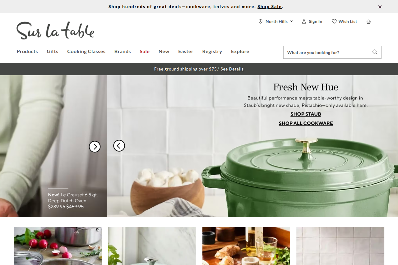 Screenshot of the Sur La Table homepage
