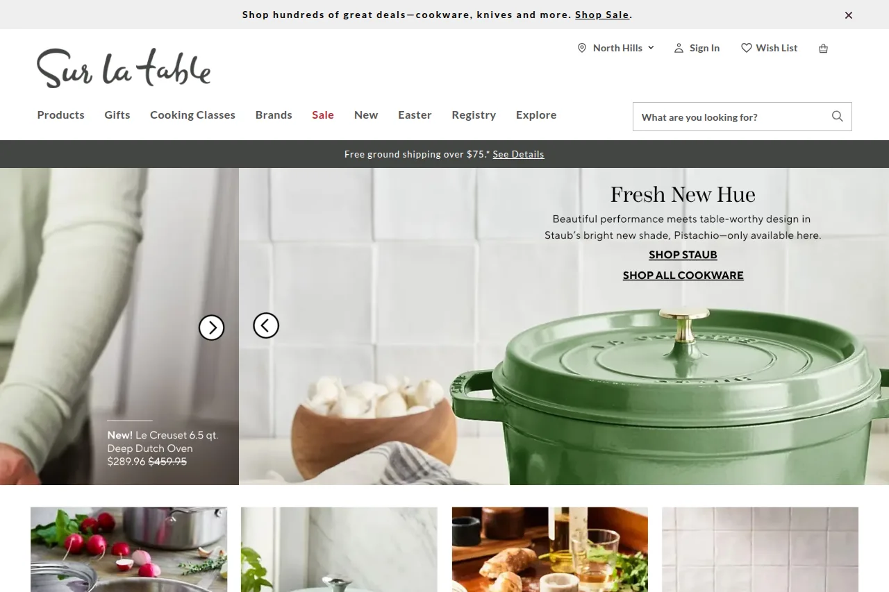 Screenshot of the Sur La Table homepage